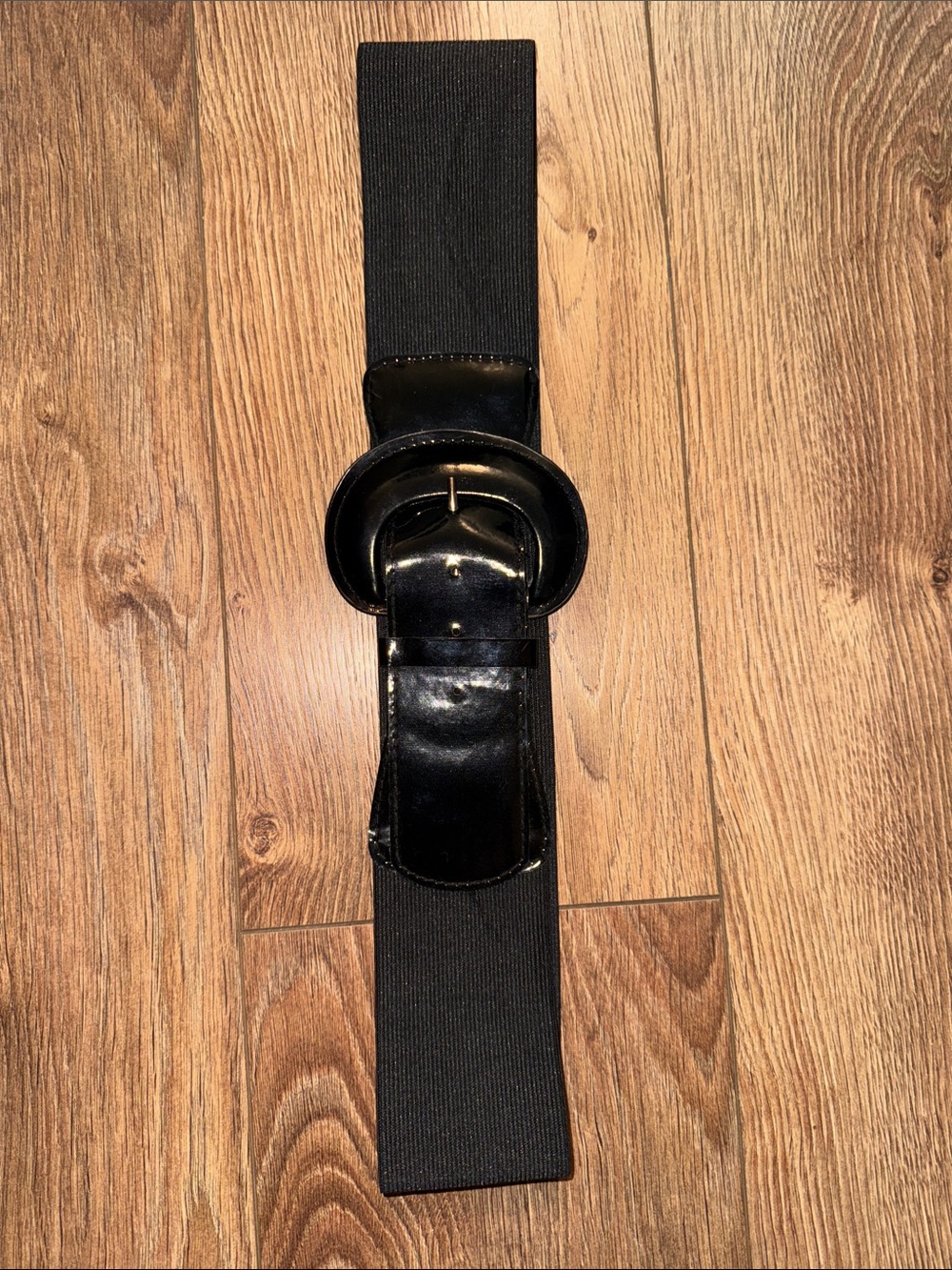 Black Elastic Waist Belt with Patent Leather Buckle| S-38” plus stretch more..